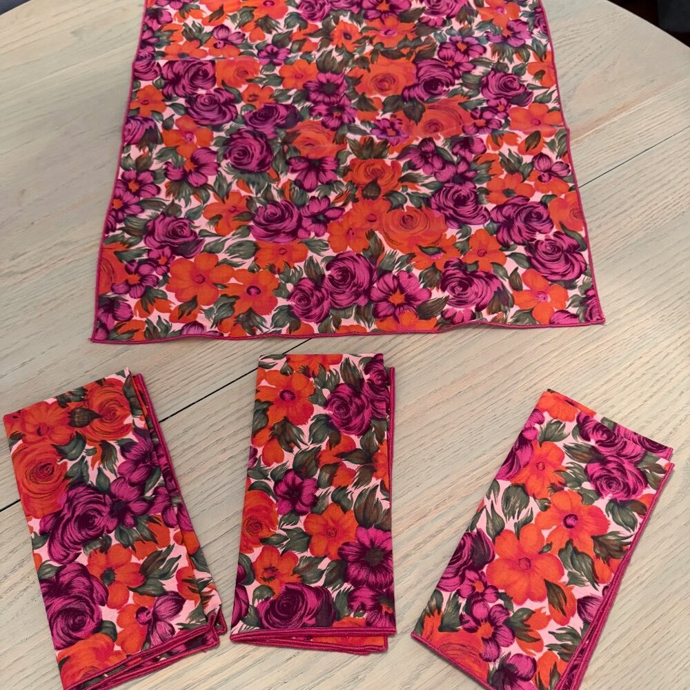 Cloth Table Napkins, Purple and Red Floral, Set of 4